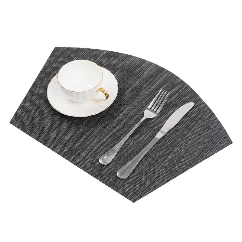 SHACOS Round Table Placemats Set of 7 Wedge Shaped Place Mat with Centerpiece Round Mat Heat Resistant Table Mats Washable (7, Black Gray) - Image 2